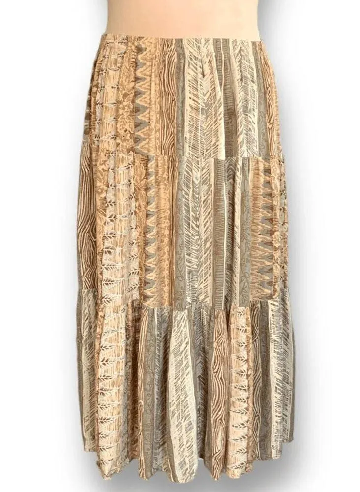 Vintage Napa Valley Maxi Skirt Earth Tone Cream Abstract Crinkle Petite Large Brown Size undefined - Image 2