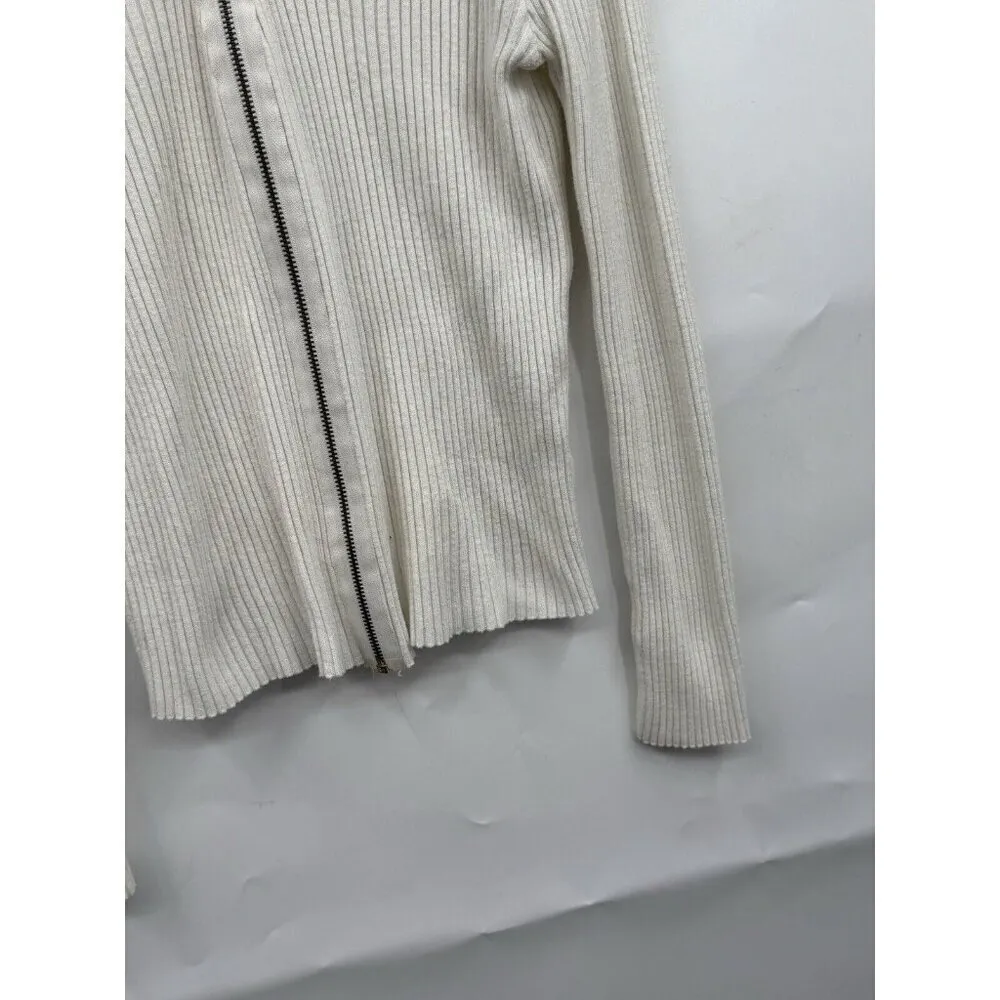 Burton Ribbed Full Zip Sweater Women 2‎ Ivory Long Sleeve Minimalist Coastal - Image 6