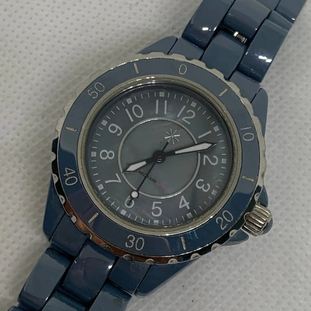 Isaac Mizrah Live! Ceramic Blue/Grey women watch 34mm rotating bezel 6” running - Image 2