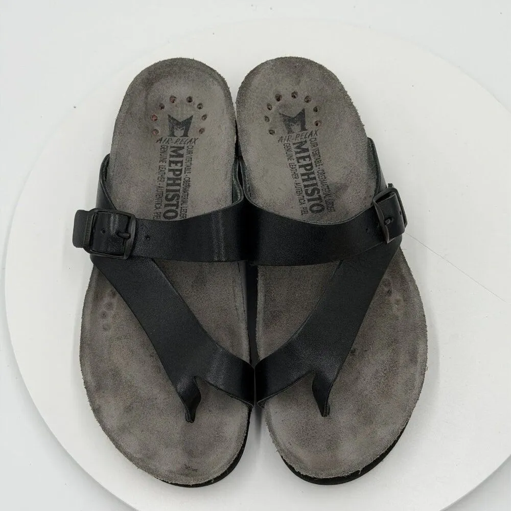 Mephisto Womens Helen Plus Sandal Size 36 US 6 Black Nubuck Leather Thong Slide - Image 6