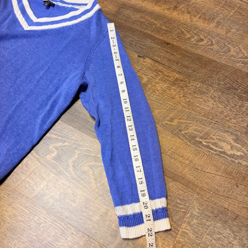 Talbots Plus V-neck Sweater 100% Linen Womens 1X Blue Tennis Preppy Cottagecore - Image 8