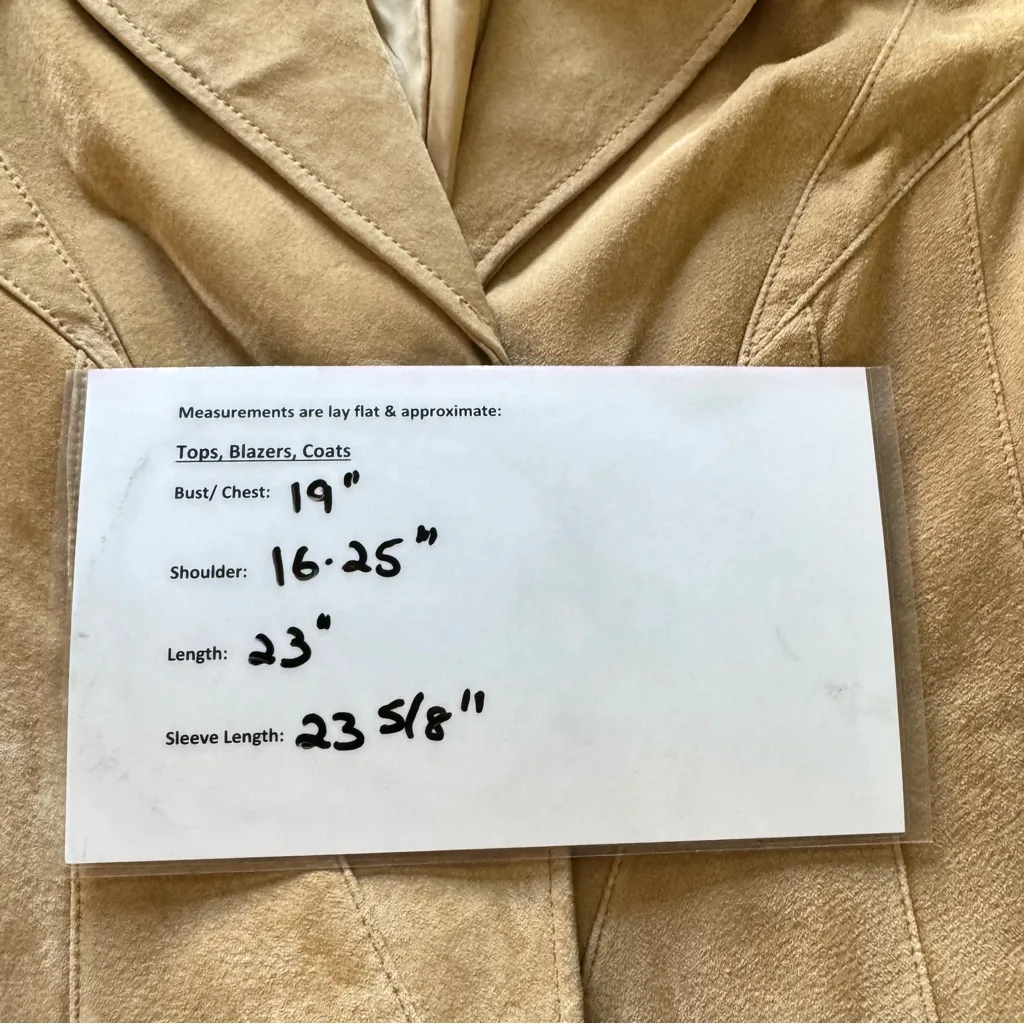 Siena Tan Suede Leather Blazer Jacket Women’s Size 4 Tailored Button Front - Image 9