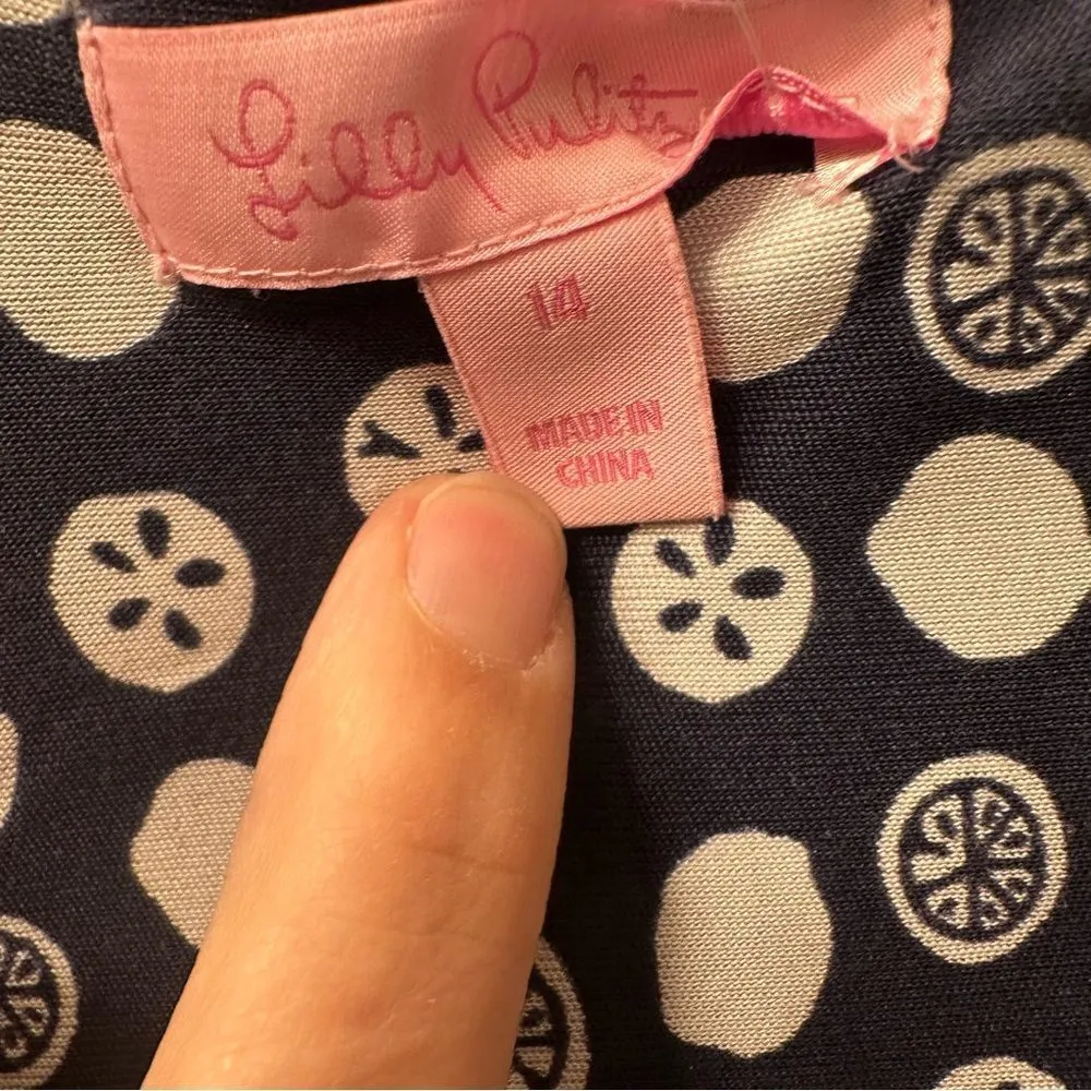 Lilly Pulitzer Downie Blue and White Citrus Fruit Wrap Dress 100% Silk Size 14 - Image 6