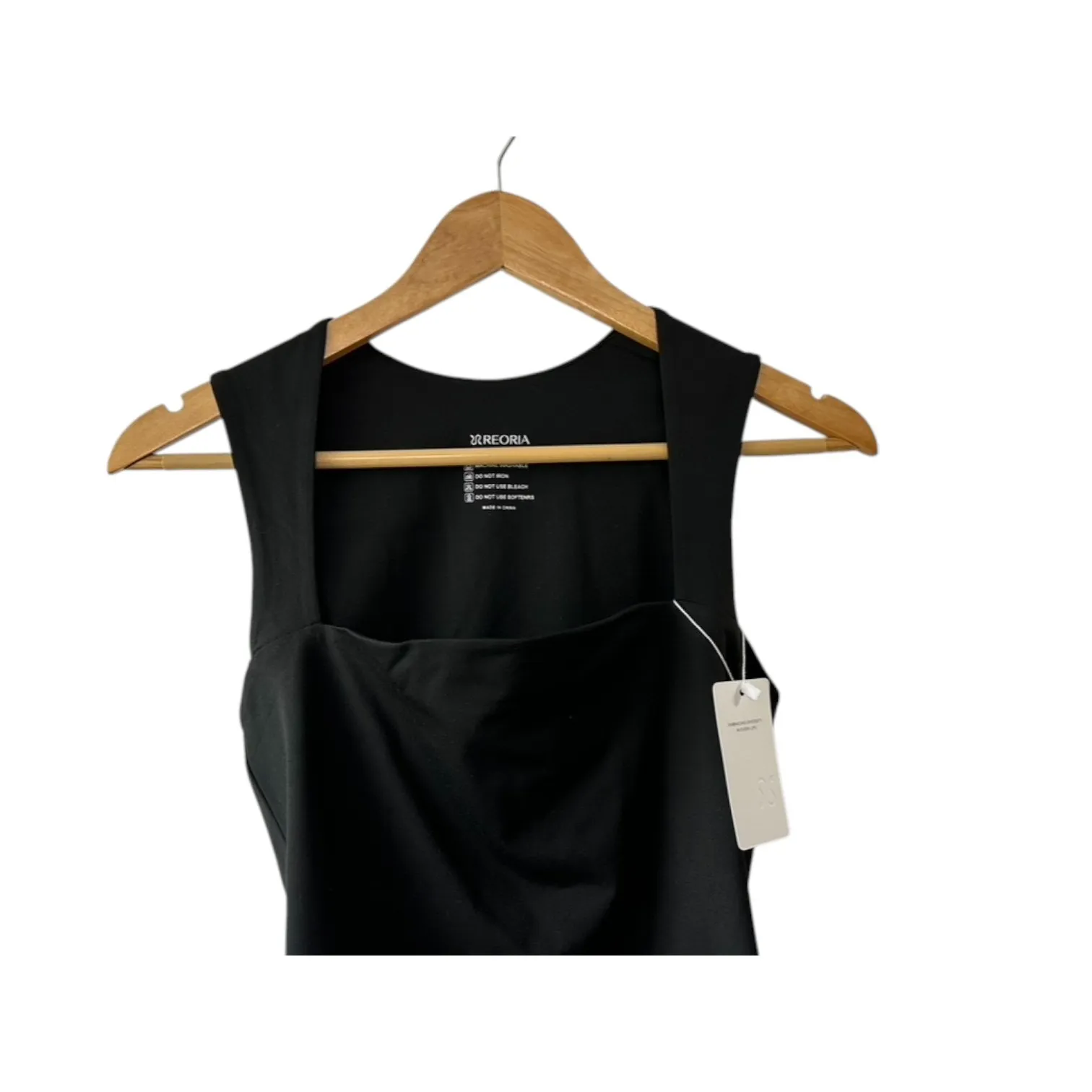 REORIA Black Sleeveless Square Neck Double Lined Tank Top Bodysuit Medium New - Image 2