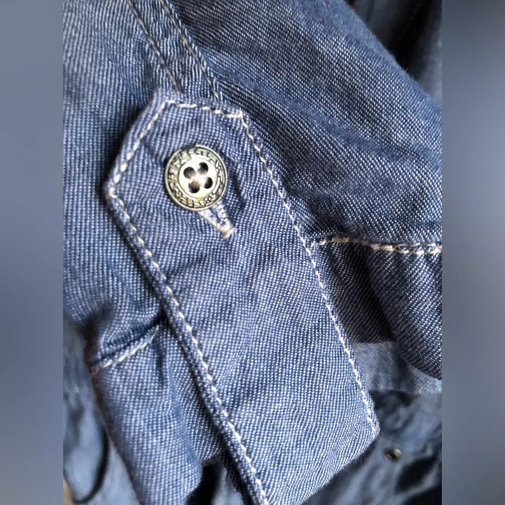Prototype Authentic Lightweight Denim Chambray Top w/Cinched Tie Waist Blue Size L - Image 7