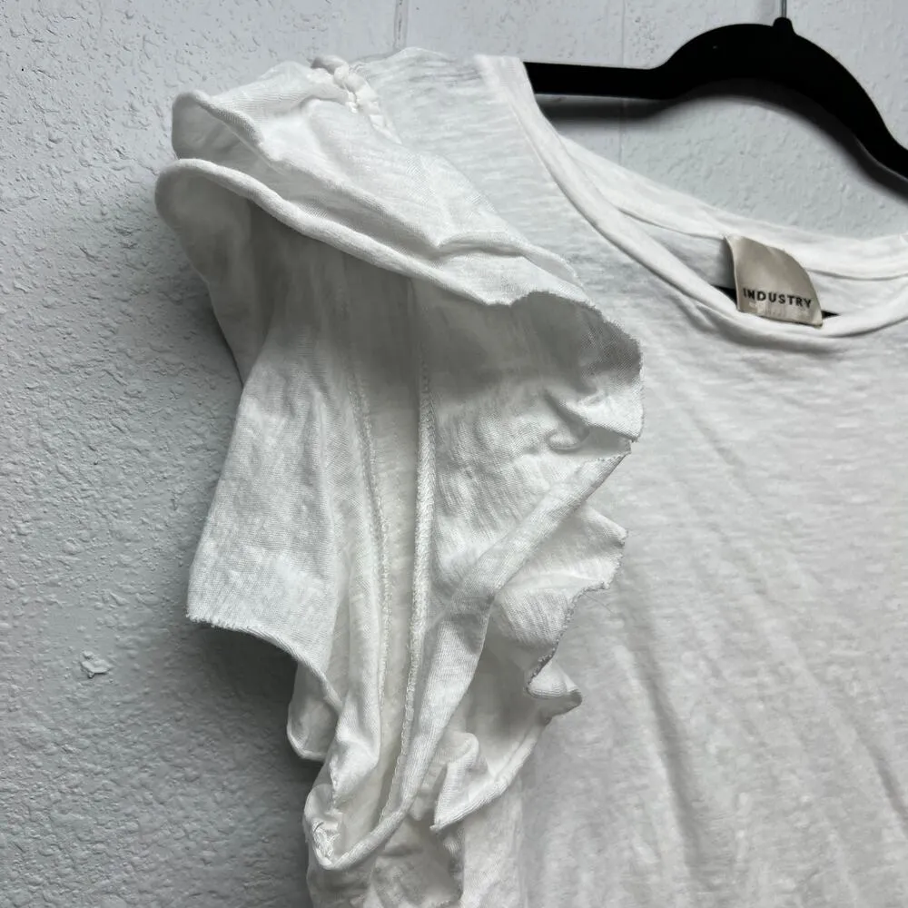 Industry 100% Pima Cotton Ruffle Top Womens 1X Beach Coastal Chic Nautical White - Image 10