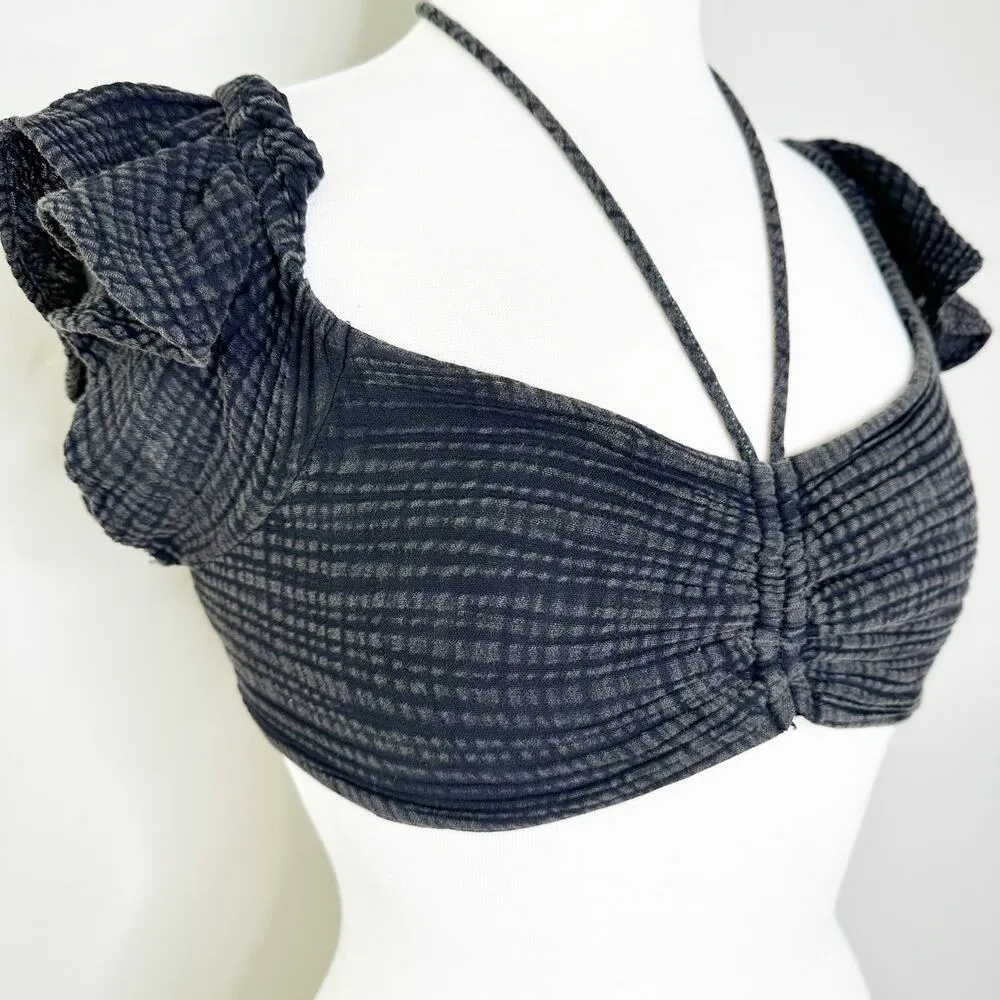 Anthropologie Daily Practice Womens Crop Top Noir Jerry Cinched Ruffle Black M - Image 4