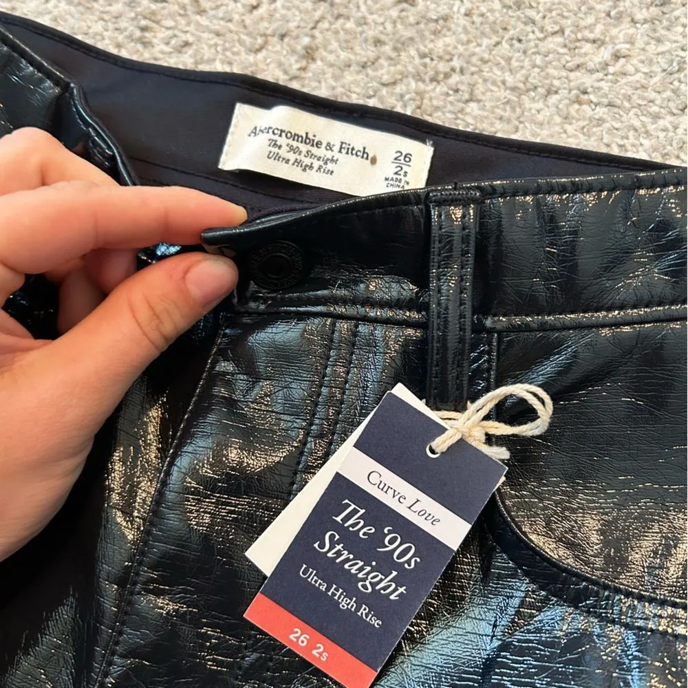 Abercrombie Curve Love 90s Straight Ultra High Rise Pant Vegan Leather‎ 26 2S - Image 3
