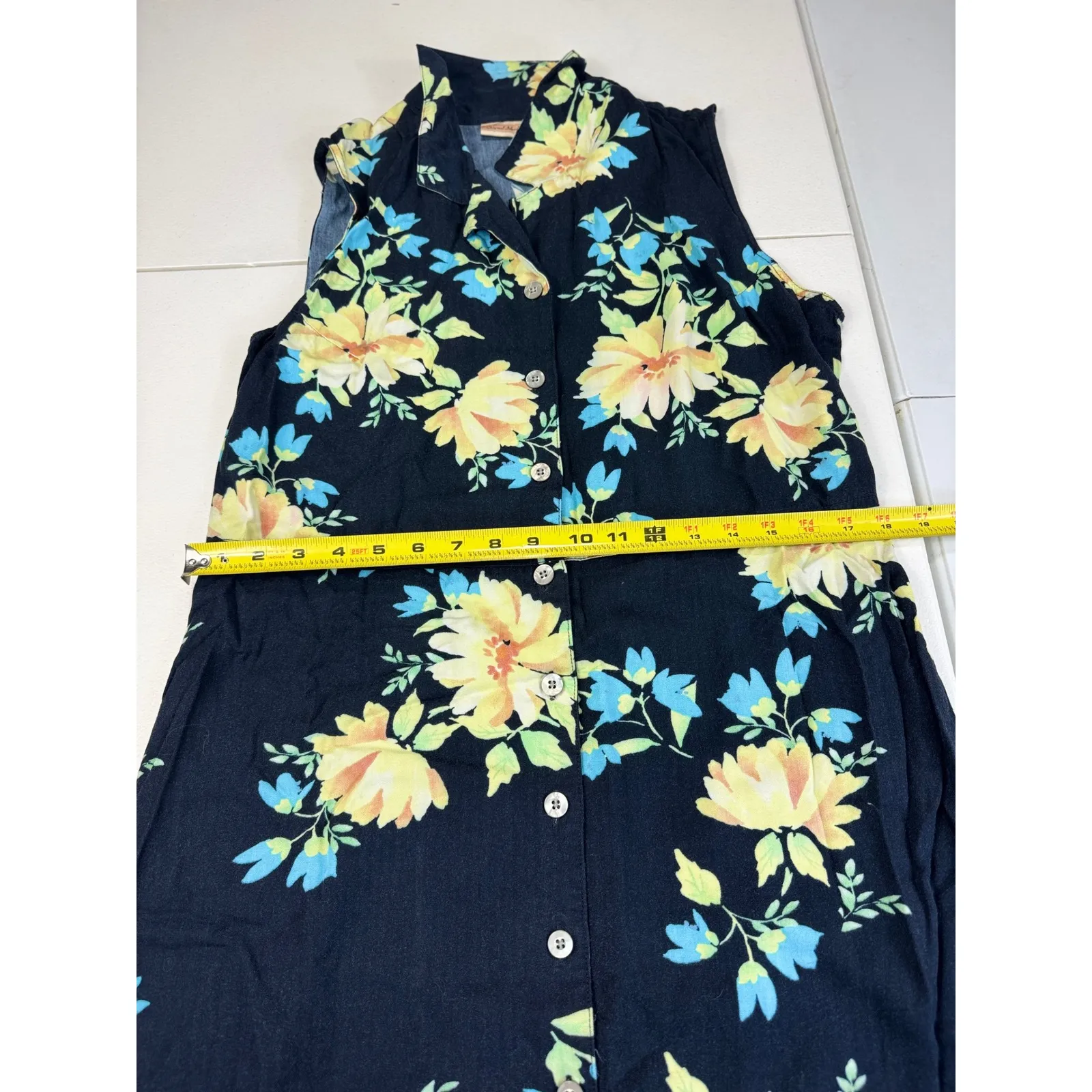 Original Island Sports Floral Sleeveless Button Down Maxi Dress Size 14 Rayon Black - Image 7
