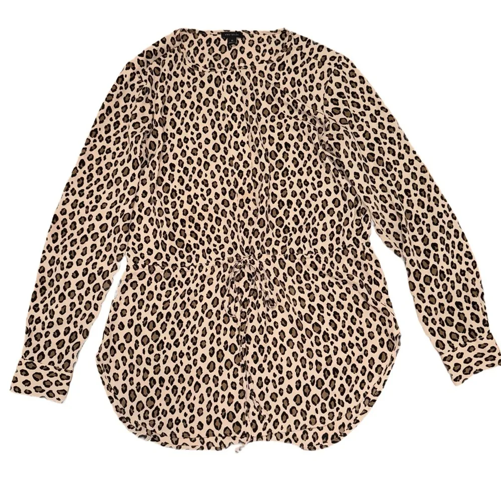 size xs long sleeve pullover blouse leopard top brown tan drawstring - Image 4