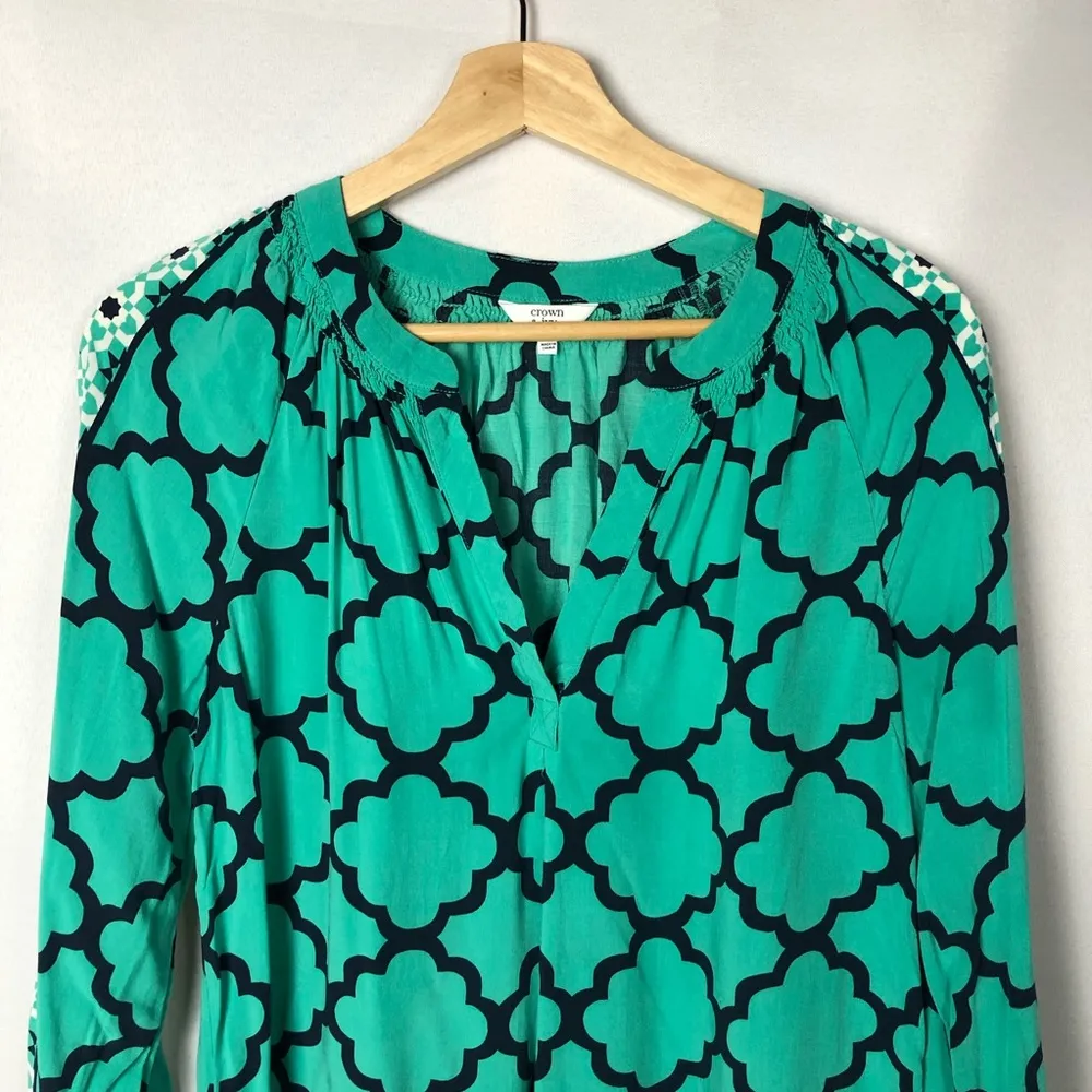 Crown & Ivy Green & Blue Moroccan Medley 3/4 Sleeve Peasant Top S - Image 5