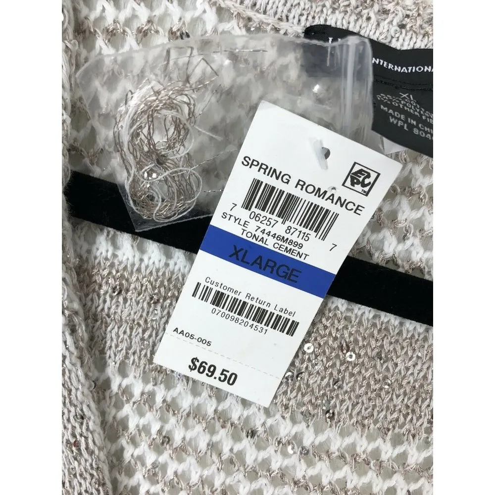 New INC International Concepts Sleeveless Cowl Sweater Top XL Beige Embellished - Image 3