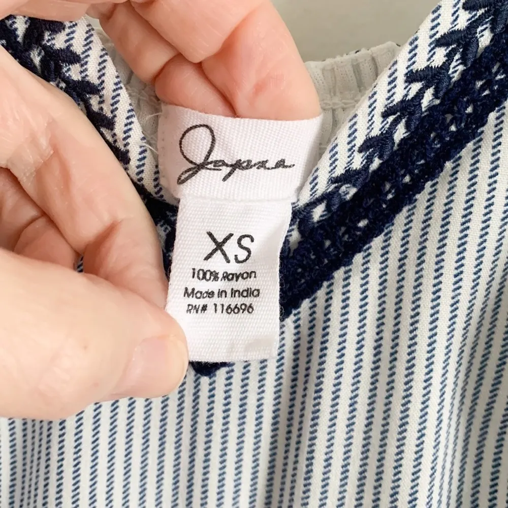 Japna Blue White Seersucker Pinstriped Embroidered Wide Leg Jumpsuit XS - Image 6