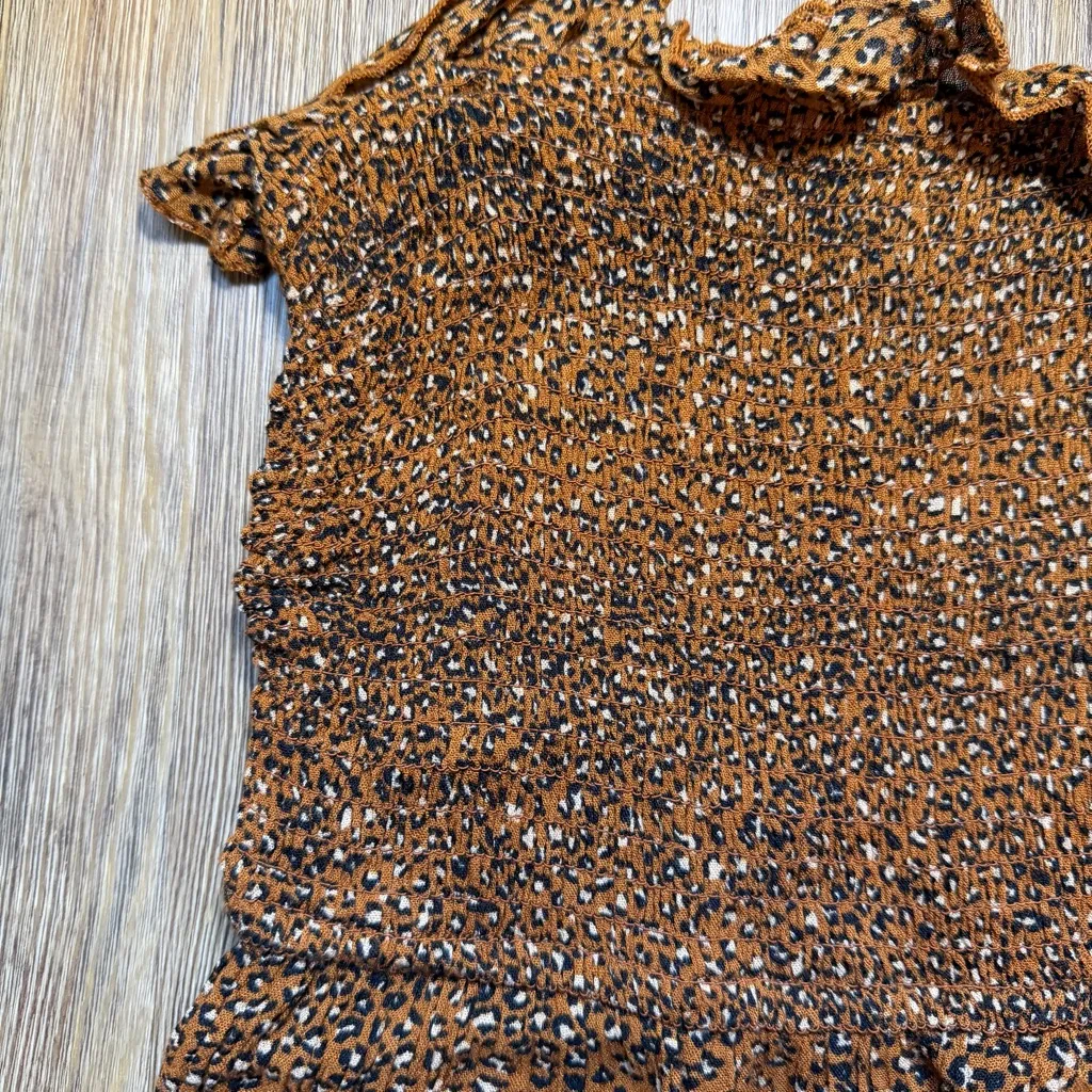 Urban Outfitters Brown Leopard Patterned Ruffle Spaghetti Strap Mini Dress - Image 4