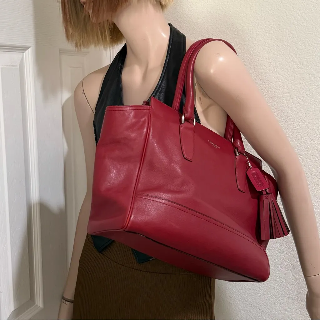 COACH 19890 Dark Red Leather Legacy Medium Candace Carryall Tote Shoulder Bag - Image 6