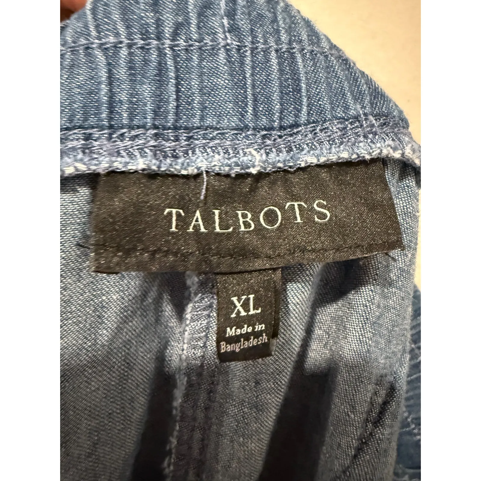 Talbots Womens Pull On Chambray Pants XL Blue Cotton Drawstring Casual Cropped - Image 3