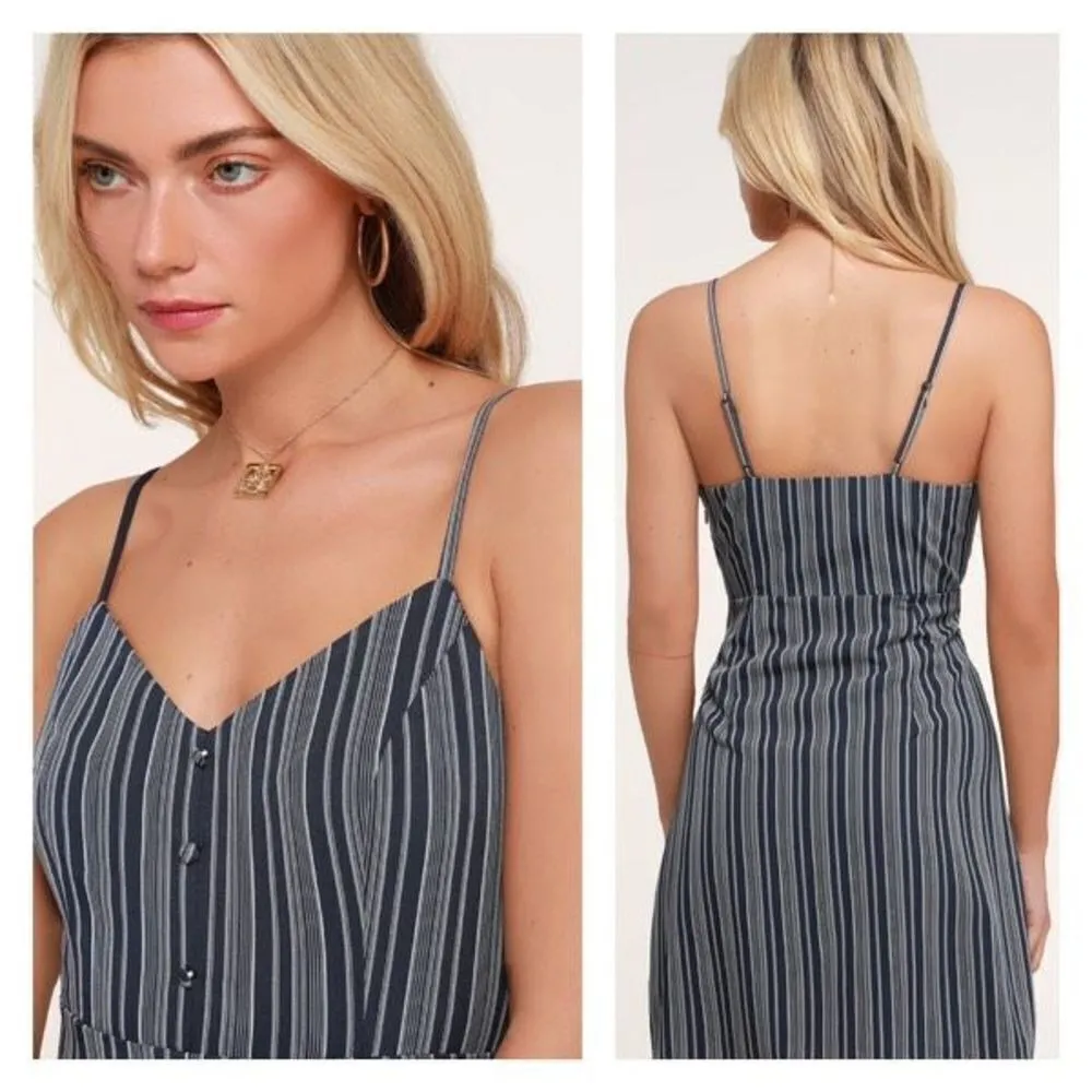 Lulu’s Emina‎ Navy Blue Striped Button-Front Mini Dress  Medium Sundress - Image 3