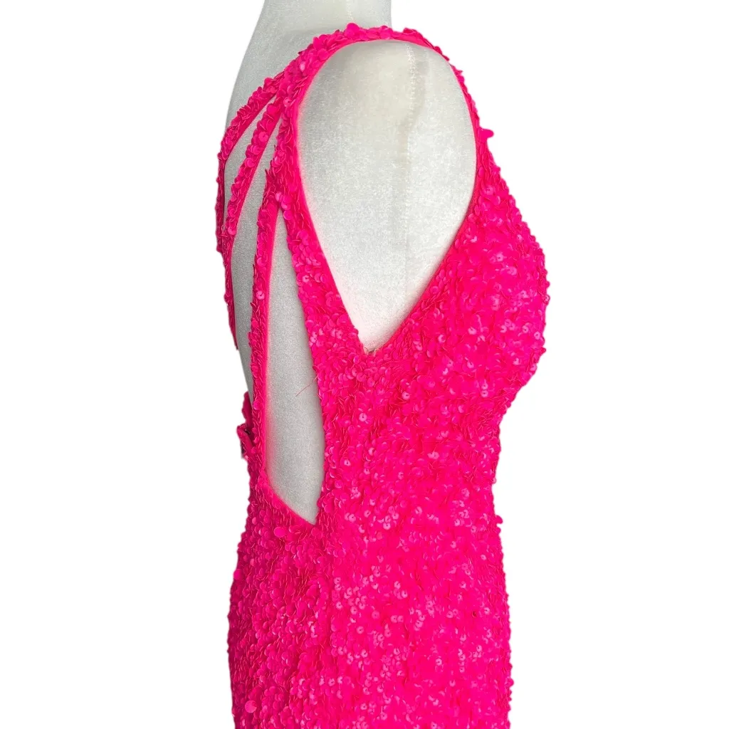 Sherri Hill Hot Pink Sequins Formal Gown One-Shoulder (Style 54330) - Image 9