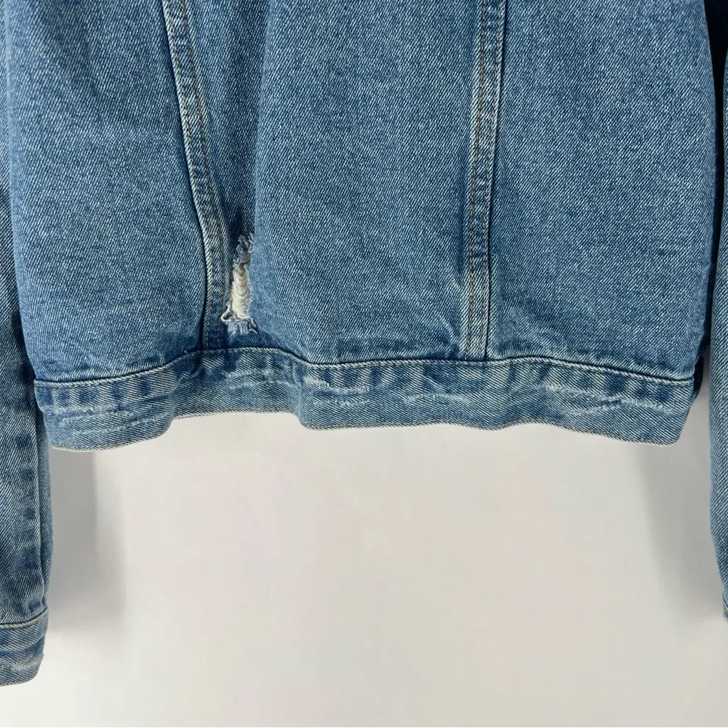 Moon River Light Blue‎ Denim Ripped Distressed Puff Shoulder Jean Jacket Size S - Image 13