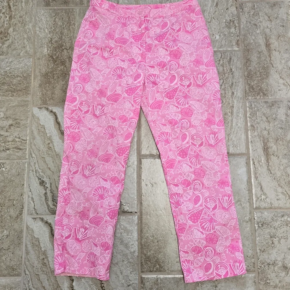 Lilly Pulitzer Womens Pink Seashell Cropped Straight Leg Pants Size 4 - Image 3
