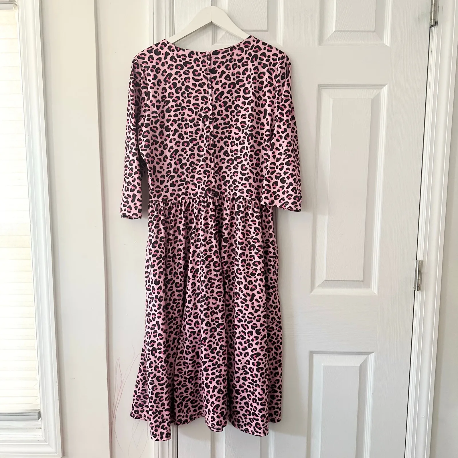 Dolly and Dotty Unique Vintage Billie Pink Leopard Print Midi Flared Dress 10 - Image 9
