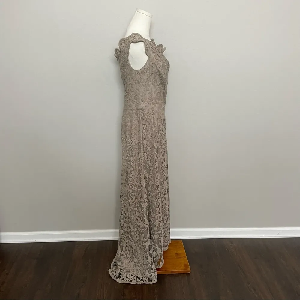 Tadashi Shoji Dress Embroidered Lace Off Shoulder Gown Wedding Taupe No Belt - Image 12