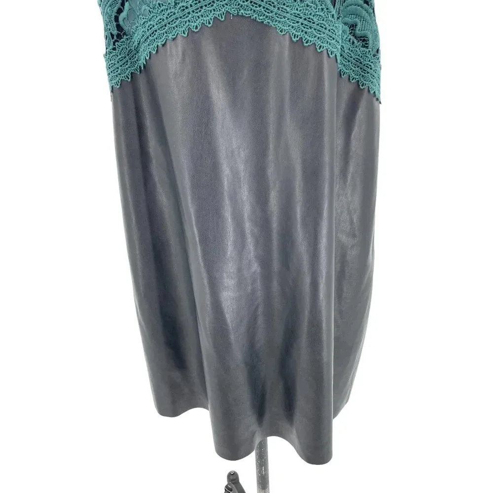 Zara Dress‎ Faux Leather Crochet Embroidered Slip Mini Black Green Size Large - Image 4
