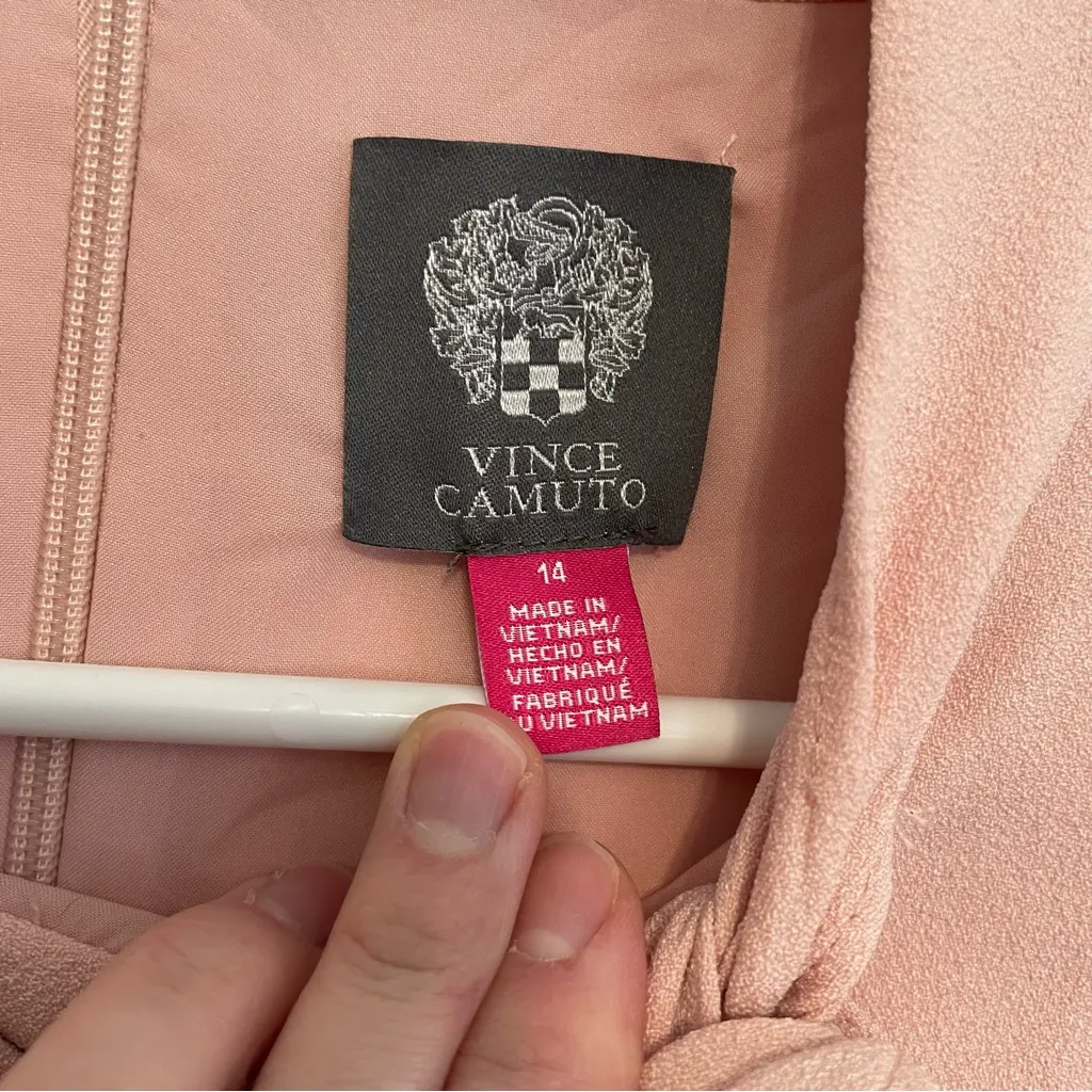 VINCE CAMUTO Mesh Dot Sleeve Knee Length Shift Dress Bow Neck Blush Pink Party - Image 5