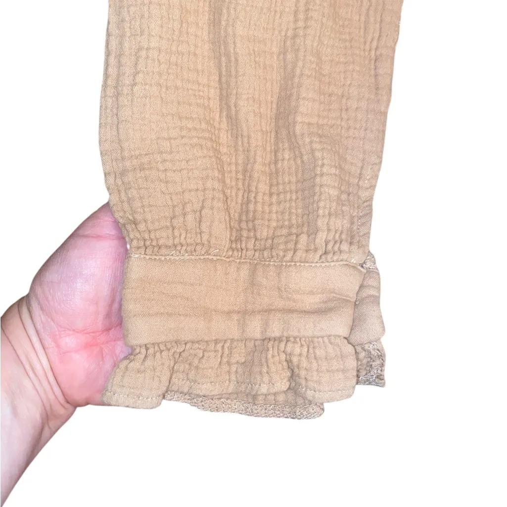 Waffle CottonTan Resortwear Renaissance Boho Fall Top Blouse loungewear casual Tan Size XL - Image 5