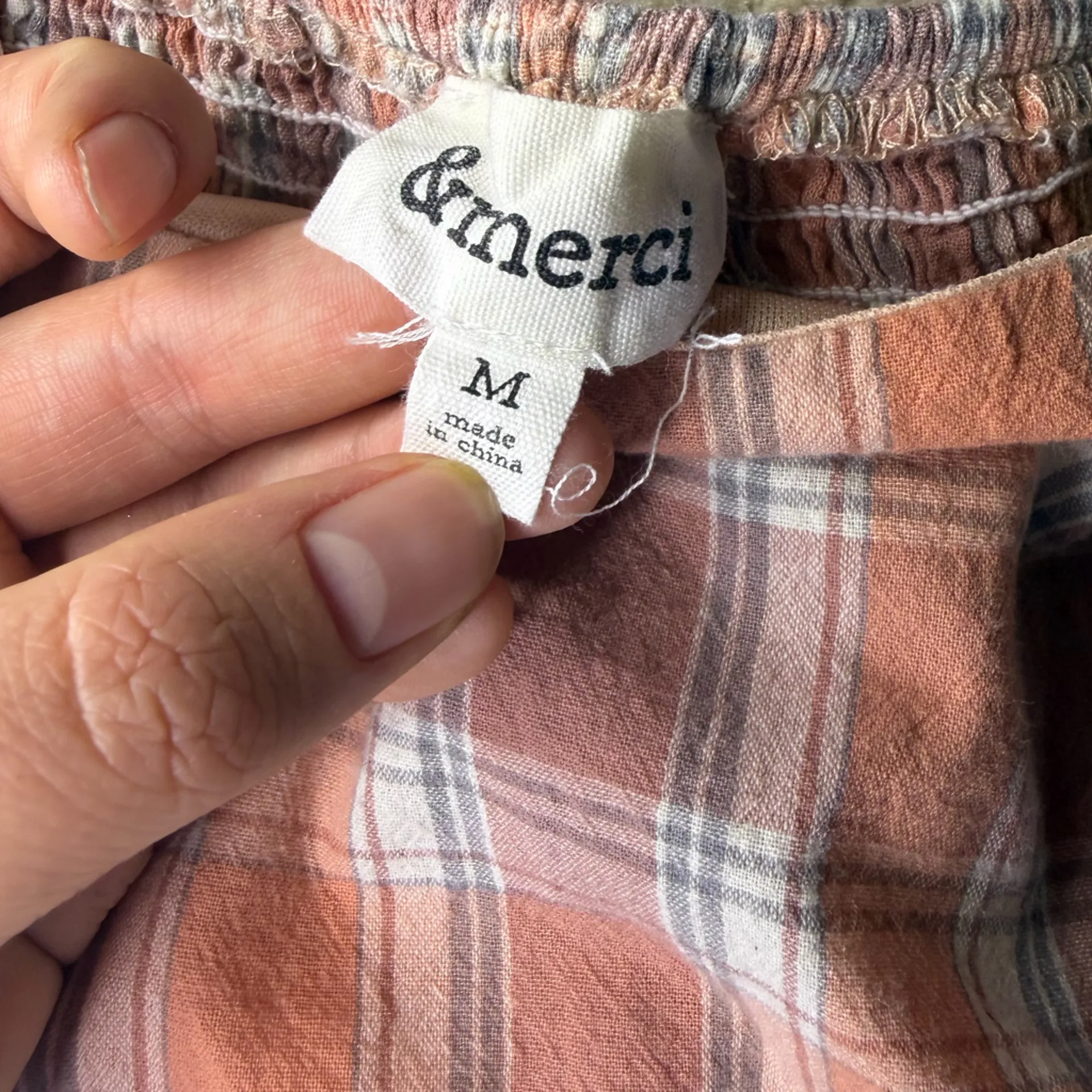 Cute Plaid Peplum Top Pink Size M - Image 3