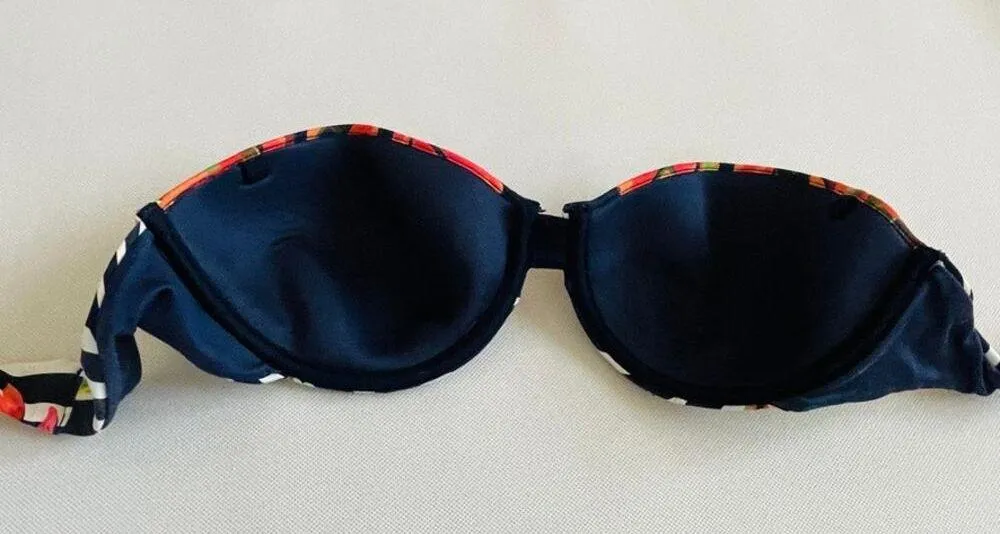 Agua Bendita Bikini Navy White Striped Floral Top and Bottom Swimsuit - Image 9