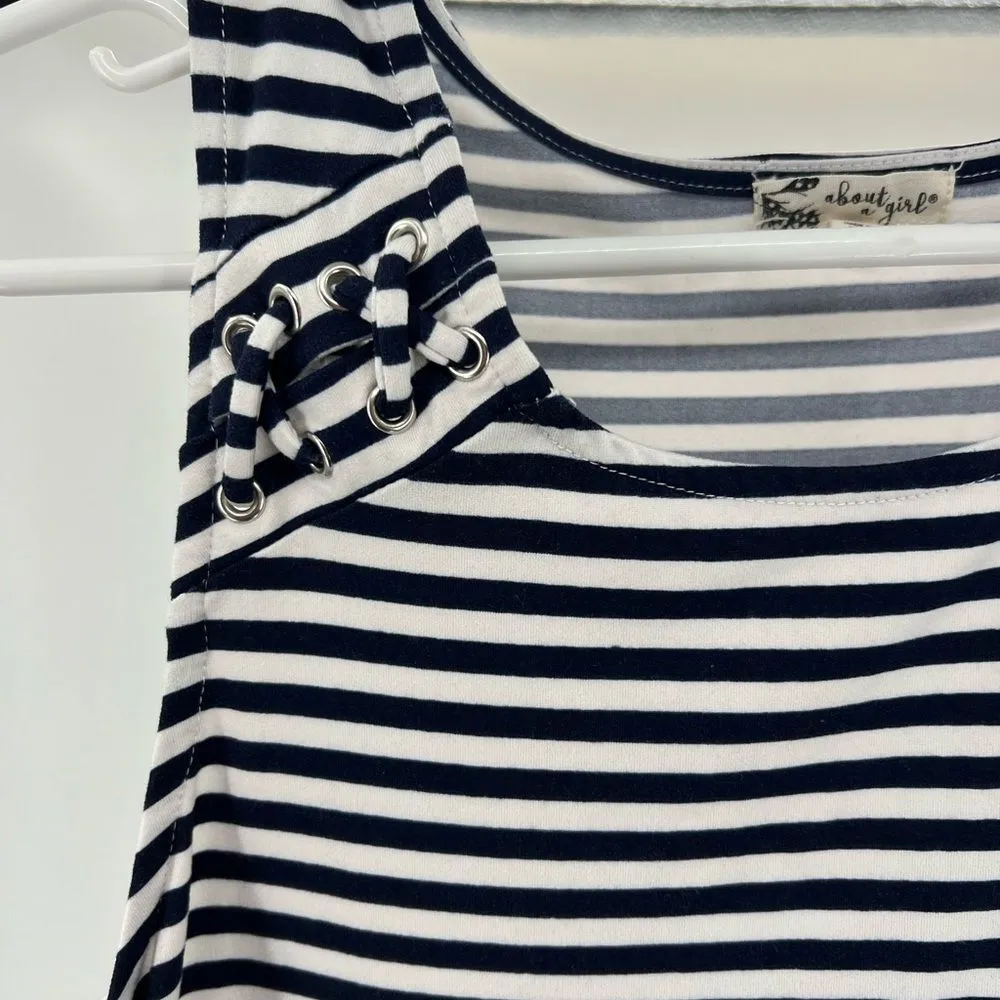 About a girl tank navy and white striped laced detail above the knee dress M - Image 5