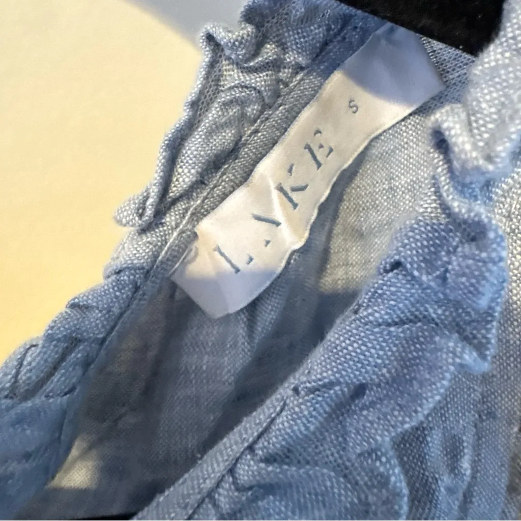 Lake Linen Blue Tiered Mini Ruffle Dress | S - Image 5