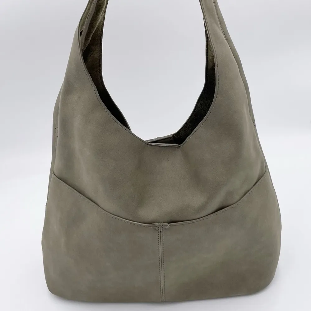 Joy Susan Jenny Faux Suede Hobo Shoulder Bag in Stone Green Slouchy Boho Vegan - Image 4