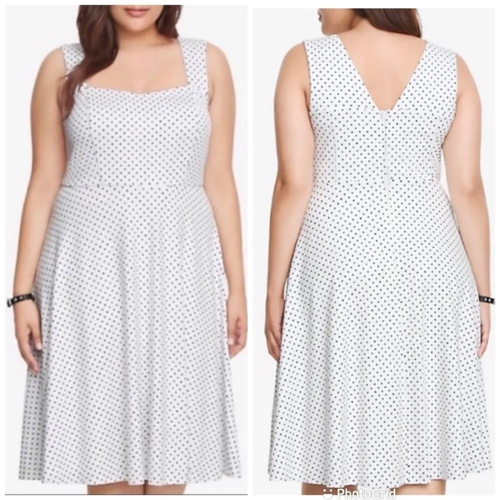 TORRID Retro White Polka Dot Sleeveless Swing‎ Dress Knee Length Knit Size 14 - Image 3