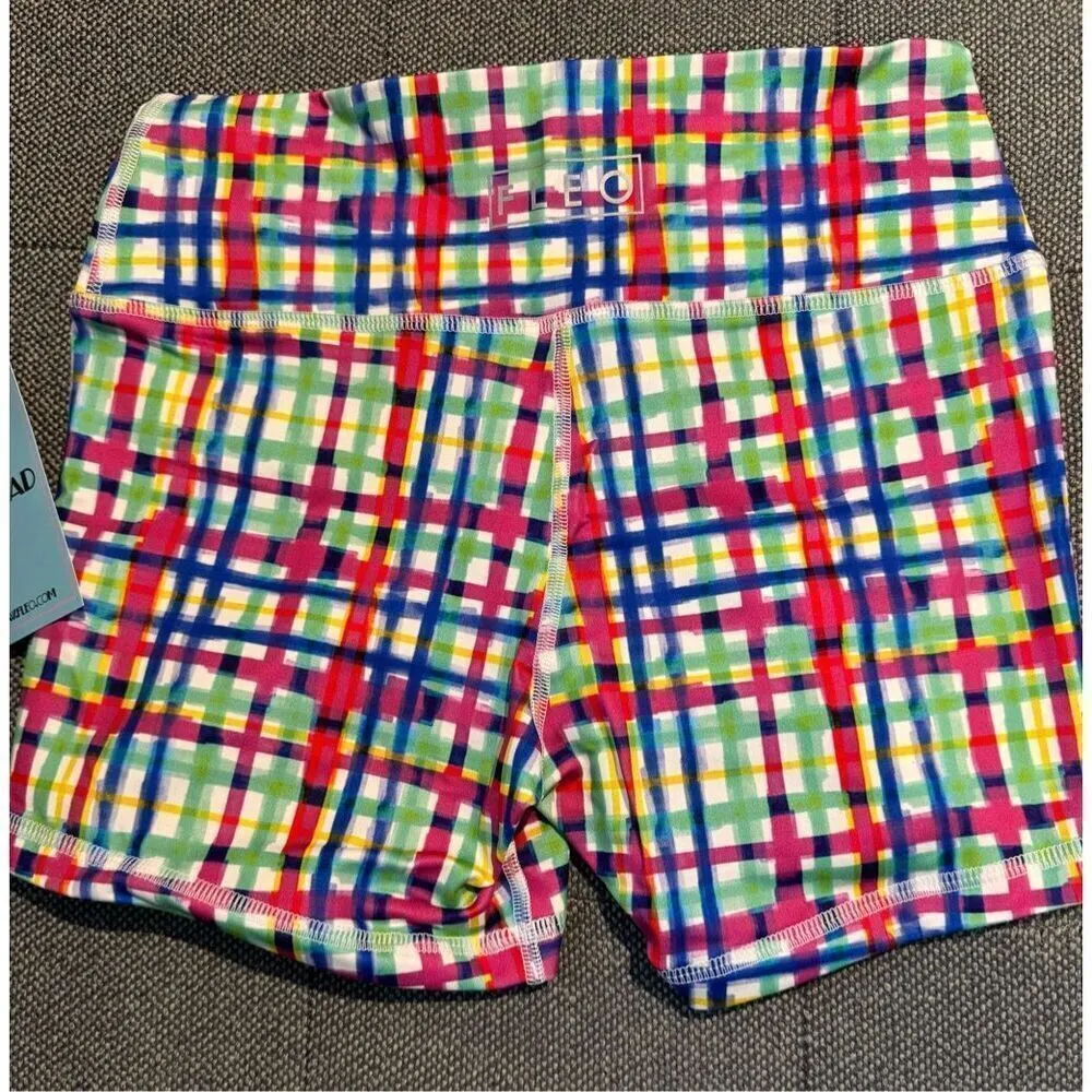 NWT Fleo Spring Be Nice Plaid Shorts power mid high size small Pink - Image 4