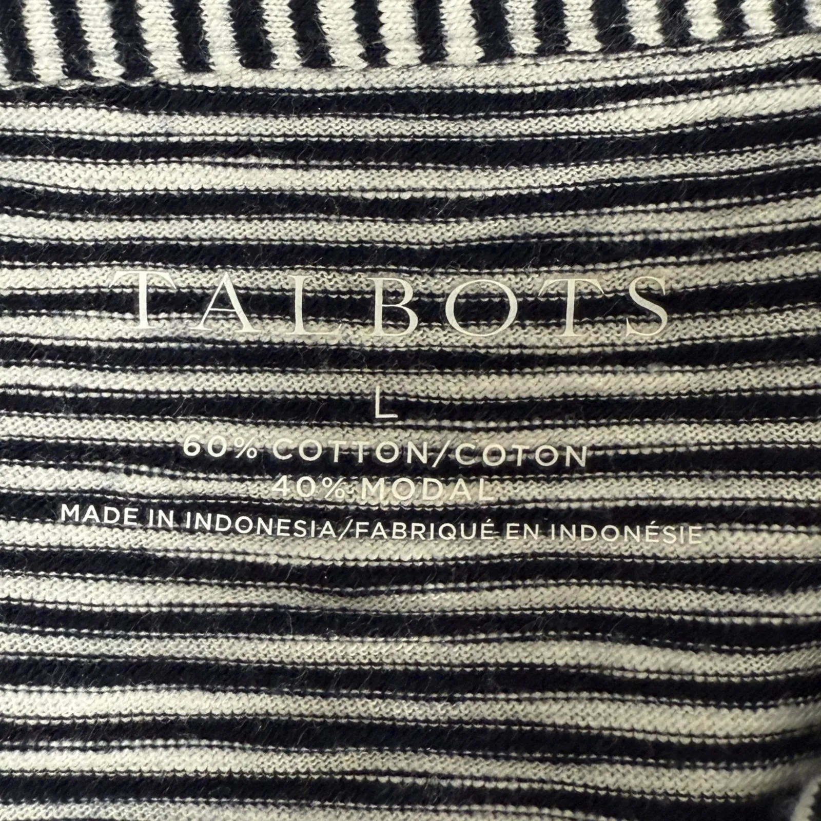 Talbots L Roll Cuff Johnny Collar Striped Short Sleeve Collared Polo Black White - Image 6