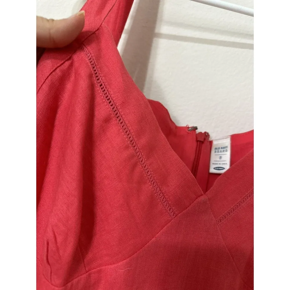 VTG Old Navy Red Coral Linen Cotton Floral Embroidered Dress Size 6 Beachy Boho - Image 10