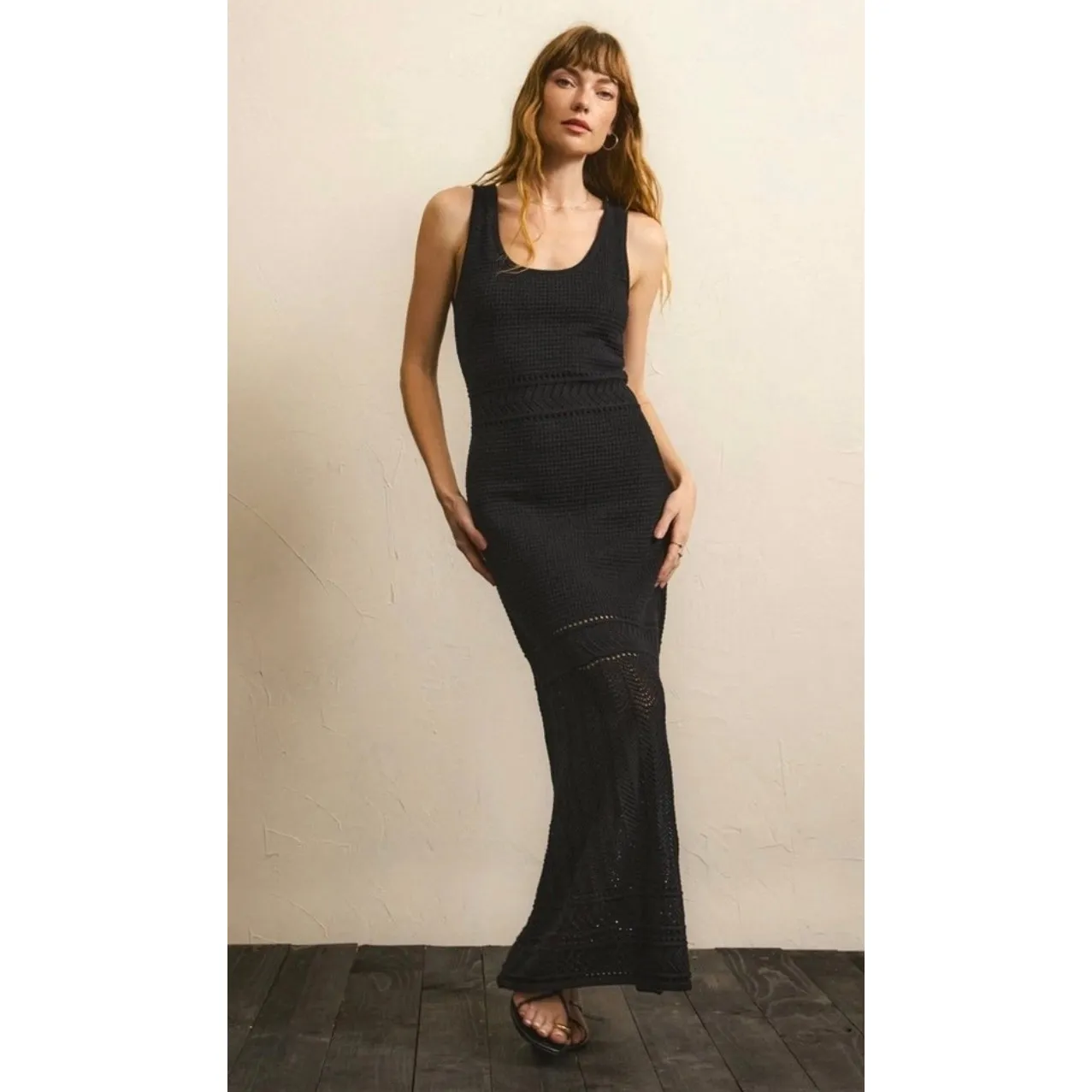 Z Supply Dress Women’s Size Medium Tarelle Crochet Maxi Dress NWT Black Knit - Image 4