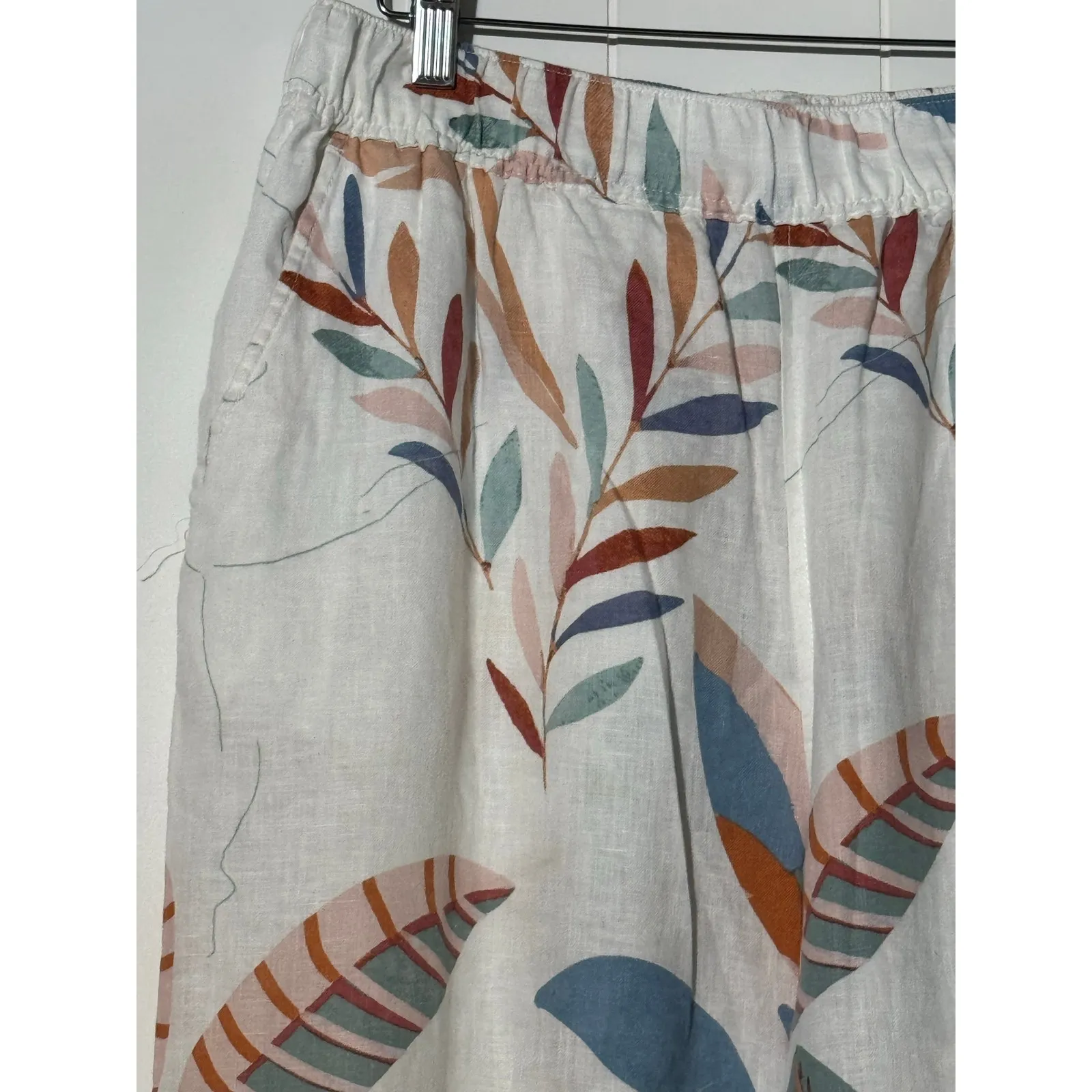 Cynthia Rowley Large Wide Leg Linen Pants Tropical Print Resortwear Euro-Summer - Image 4