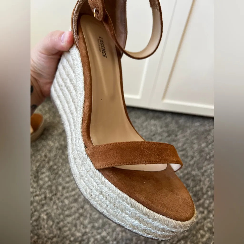L'Agence L’agence Elysee Women’s Brown NWOT Platform Suede Wedge Espadrilles Size‎ 8.5 - Image 9