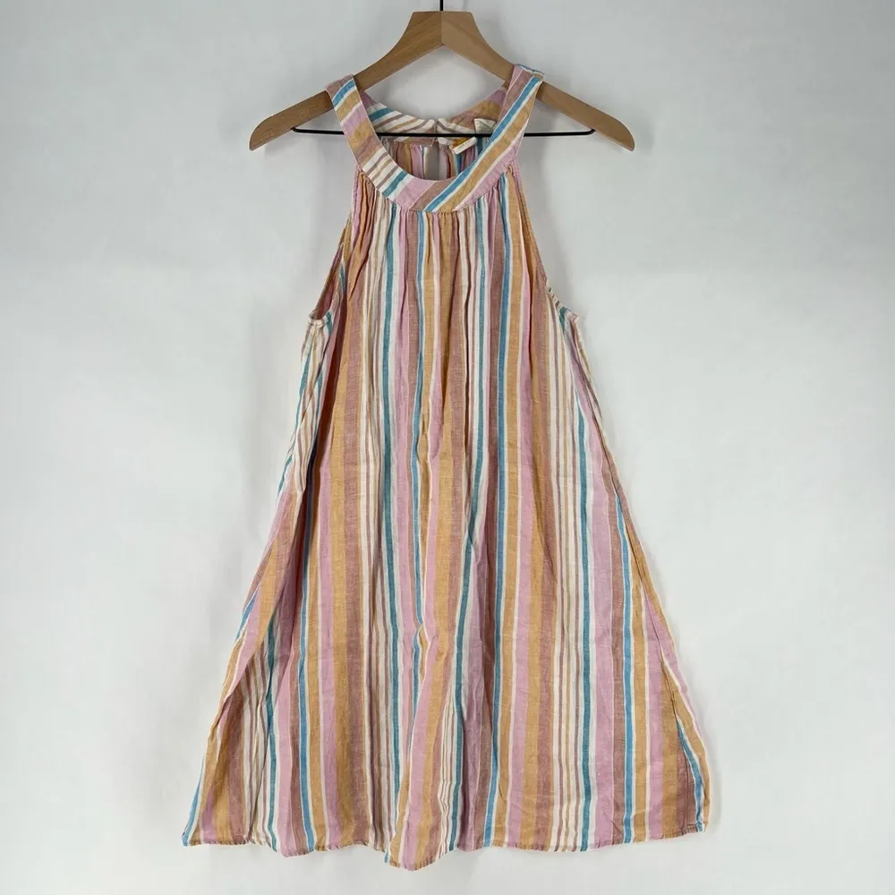 C&C California Linen‎ Pastel Multicolor Striped Halter Mini Dress Breathable - Image 3