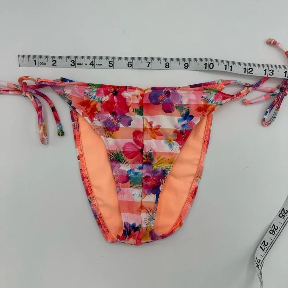 Unbranded Cheeky Floral Tropical Stripe Tue Sides Bikini Bottom Small White - Image 3