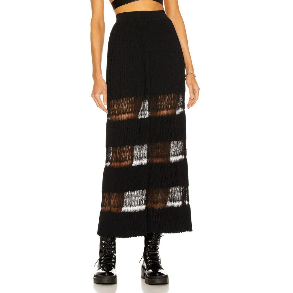 ALAÏA Long Voluminous Pleat And Lace Skirt in Noir 36 2 New Womens Maxi Knit Black Size undefined - Image 2