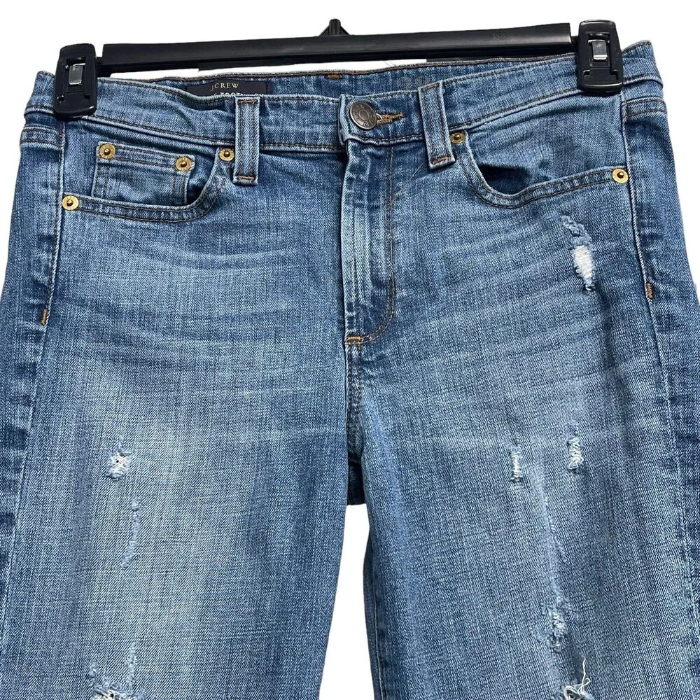 J Crew SZ 28 Toothpick Jeans Mid-Rise Zip-Fly Distressed Medium Wash Blue Womens - Image 2