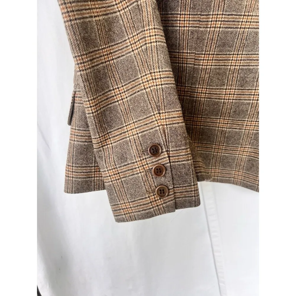 Theory Brown Plaid Wool Blend Blazer Jacket Size 4 Preppy Academia Office Work - Image 4