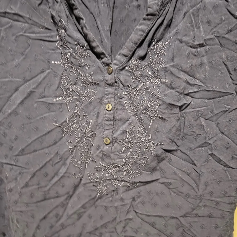 St. John's Bay Blue Ruched Blouse with Mandarin Collar - Image 3
