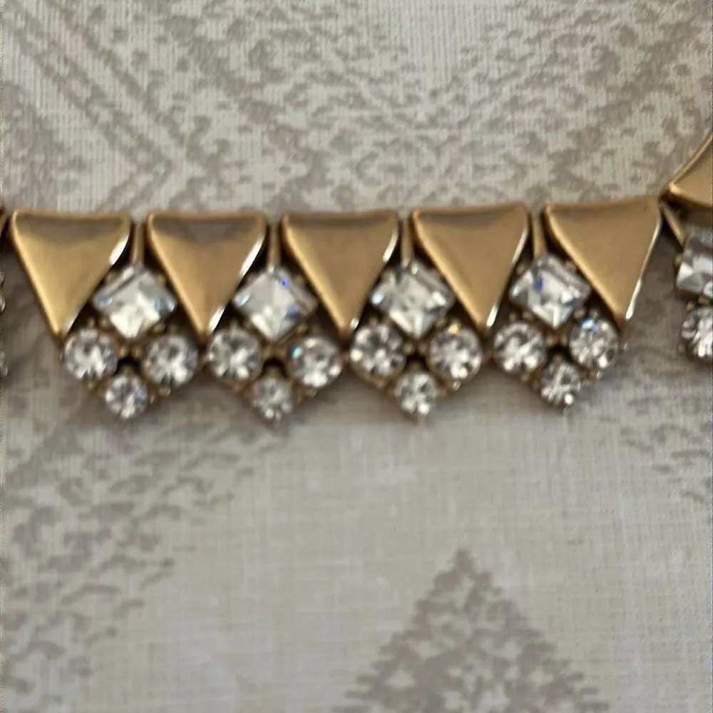 J.Crew  Designer Gold Enamel Triangle Crystal Rhinestones Statement Necklace - Image 3