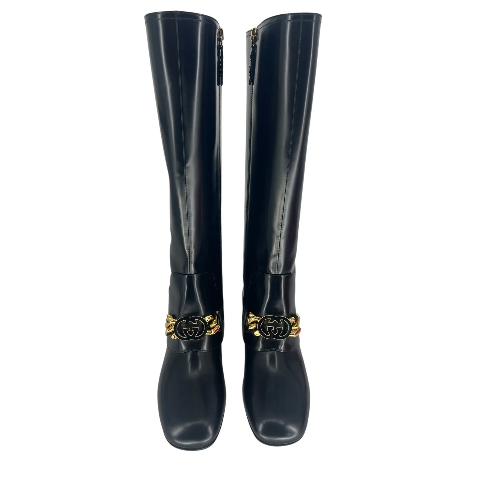 Gucci Interlocking GG Chain Patent Leather Knee Boots - Image 9