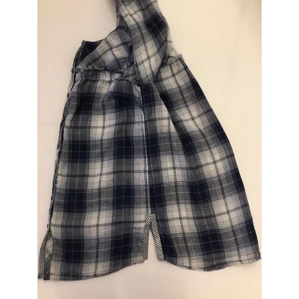 J.Jill Denim Blue/White/Pink Plaid Button Down Gauze Shirt Sz XS - Image 9